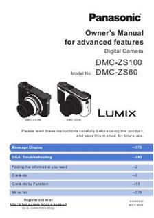 Panasonic Lumix ZS100 manual. Camera Instructions.